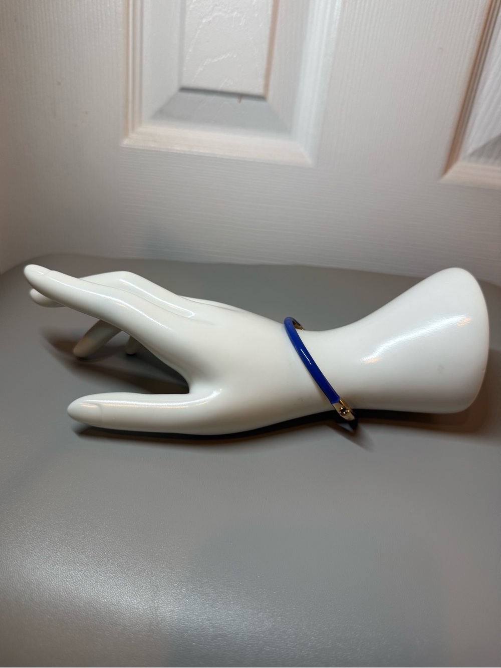 Cobalt Blue Enamel Gold Tone Hinged Bangle Bracelet